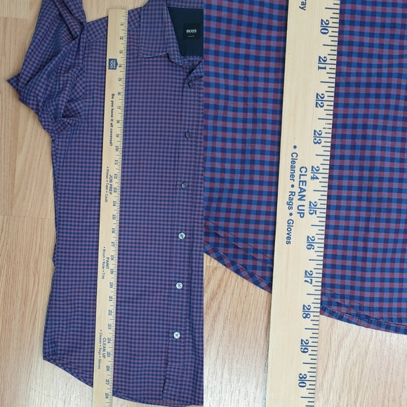 Boss Hugo Boss size S check plaid slim fit shirt blue button front long sleeve - Picture 10 of 11